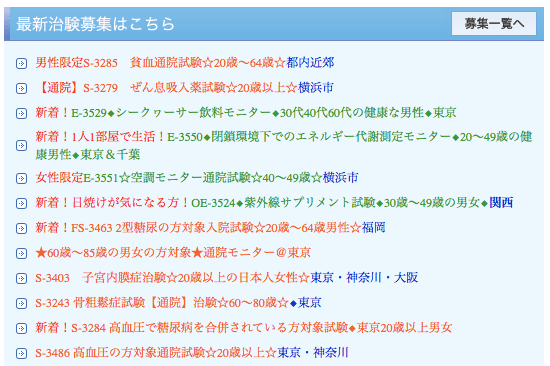 実際に募集されている治験案件の例１